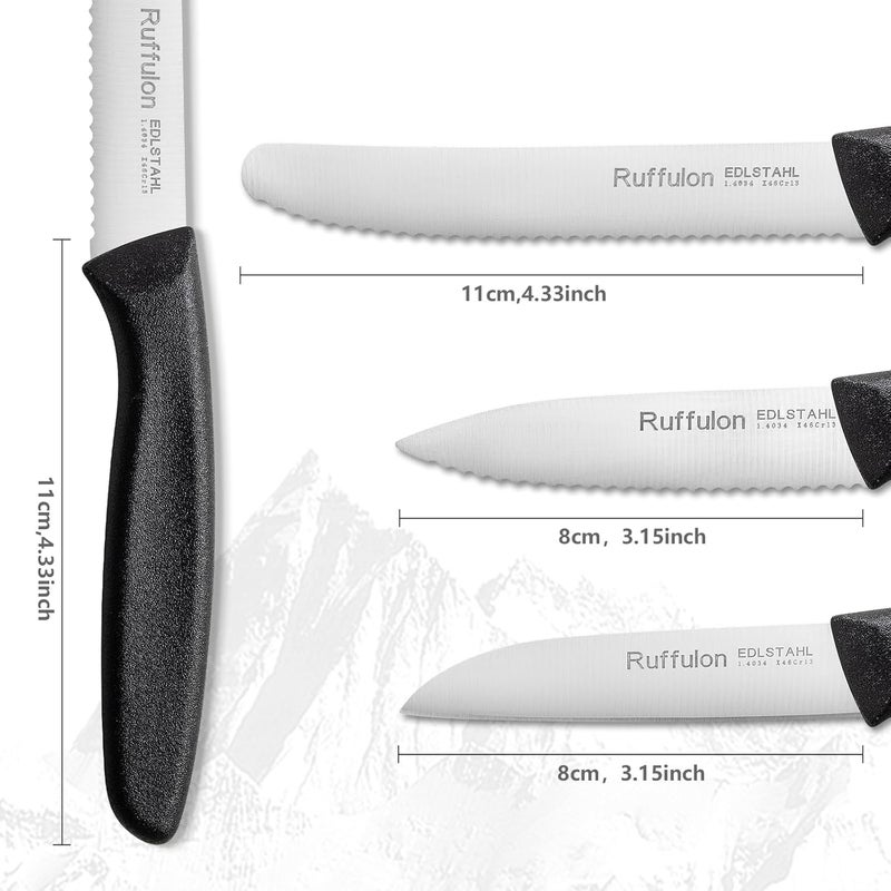 Ruffulon Vegetable and fruit knife set of six, high carbon stainless steel paring knife with ergonomic PP plastic handle, sharp, super sharp kitchen knife set. - Image 2